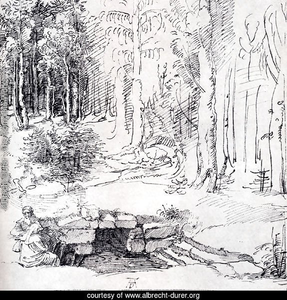 Forest Glade With A Walled Fountain By Which Two Men Are Sitting (or St. Anthony And St. Paul, Identified By The Flying Raven)