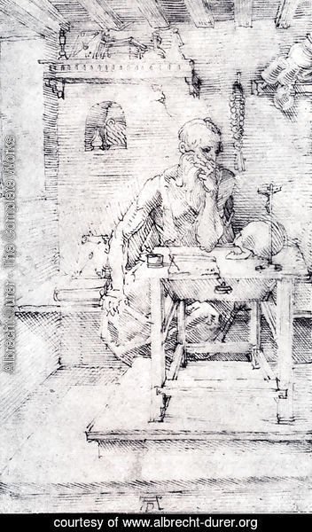 Albrecht Durer - St. Jerome In His Study (Without Cardinal's Robes) (or Contemplating A Skull)