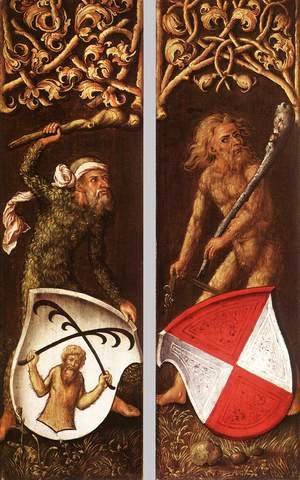 "Sylvan Men" with Heraldic Shields