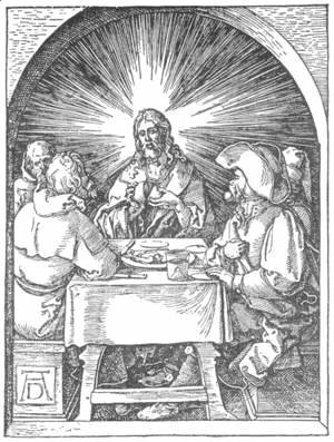 Albrecht Durer - Small Passion, 32. Christ and the Disciples at Emmaus