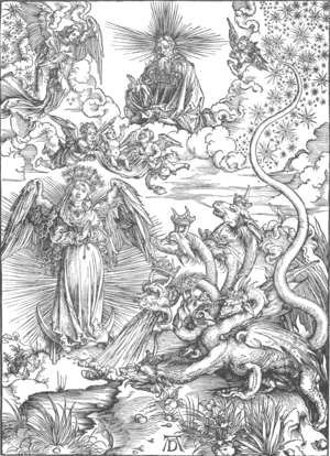 Albrecht Durer - The Revelation of St John, 10. The Woman Clothed with the Sun and the Seven-headed Dragon)
