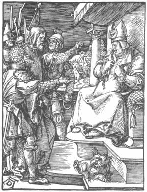 Albrecht Durer - Small Passion 13. Christ before Caiaphas
