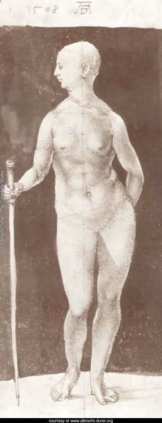 Standing female nude with baton in the right
