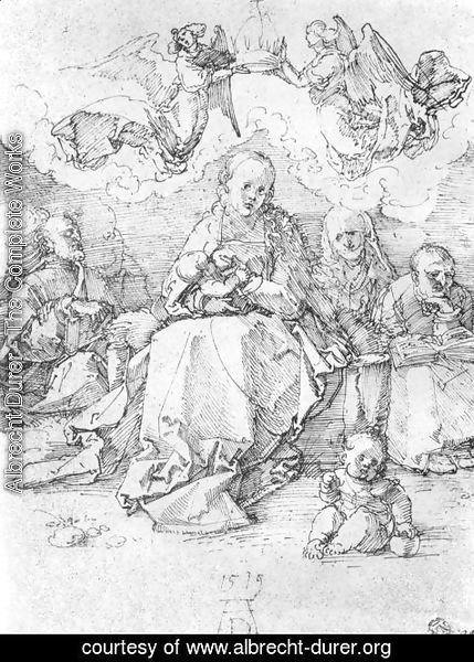 Albrecht Durer - Holy Family, crowned by two angels