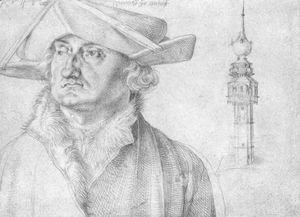 Albrecht Durer - Portrait of Lazarus Ravensburger and the turrets of the court of Lier in Antwerp