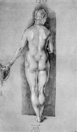 Rear View Of A Female Nude Holding A Cap