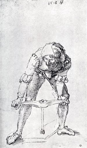 Albrecht Durer - Young Man Leaning Forward And Working With A large Drill