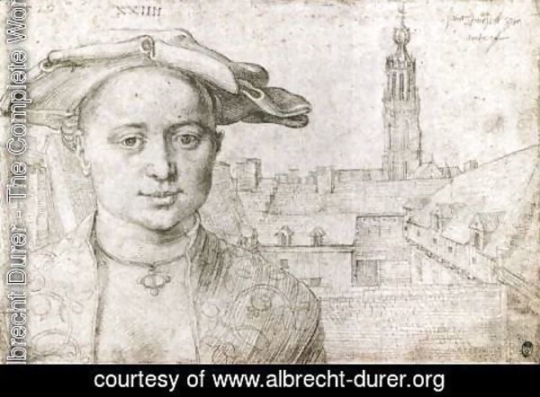Albrecht Durer - Portrait of a Man with a View of the Sint-Michielsabdij at Antwerp