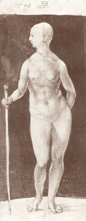 Standing female nude with baton in the right