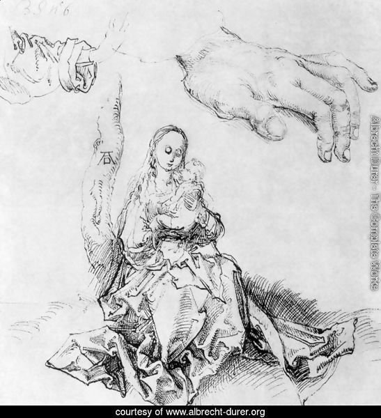 Study sheet with Madonna and child, hand and sleeve