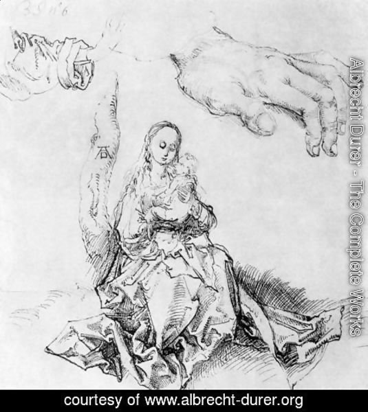 Albrecht Durer - Study sheet with Madonna and child, hand and sleeve