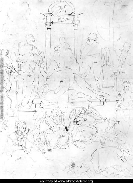 Studies on a great picture of the Virgin   Madonna and Child, saints and angels playing 2