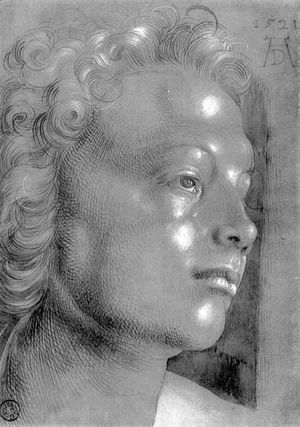 Albrecht Durer - Studies on a great picture of Mary   head with curly hair (angel)