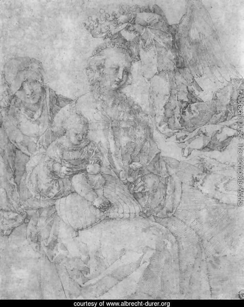 Mary and Child, crowned by an angel and St. Anna