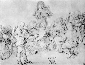 Albrecht Durer - Studies on a great picture of Mary   Angel playing