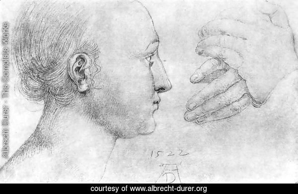 Studies on a great picture of Mary   girl's head and pair of hands